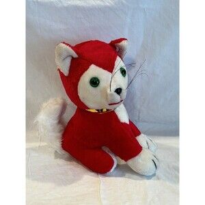 Vintage Shalom Toy Co Red Cat Green Eyes Plush Stuffed Toy Carnival Fair Prize